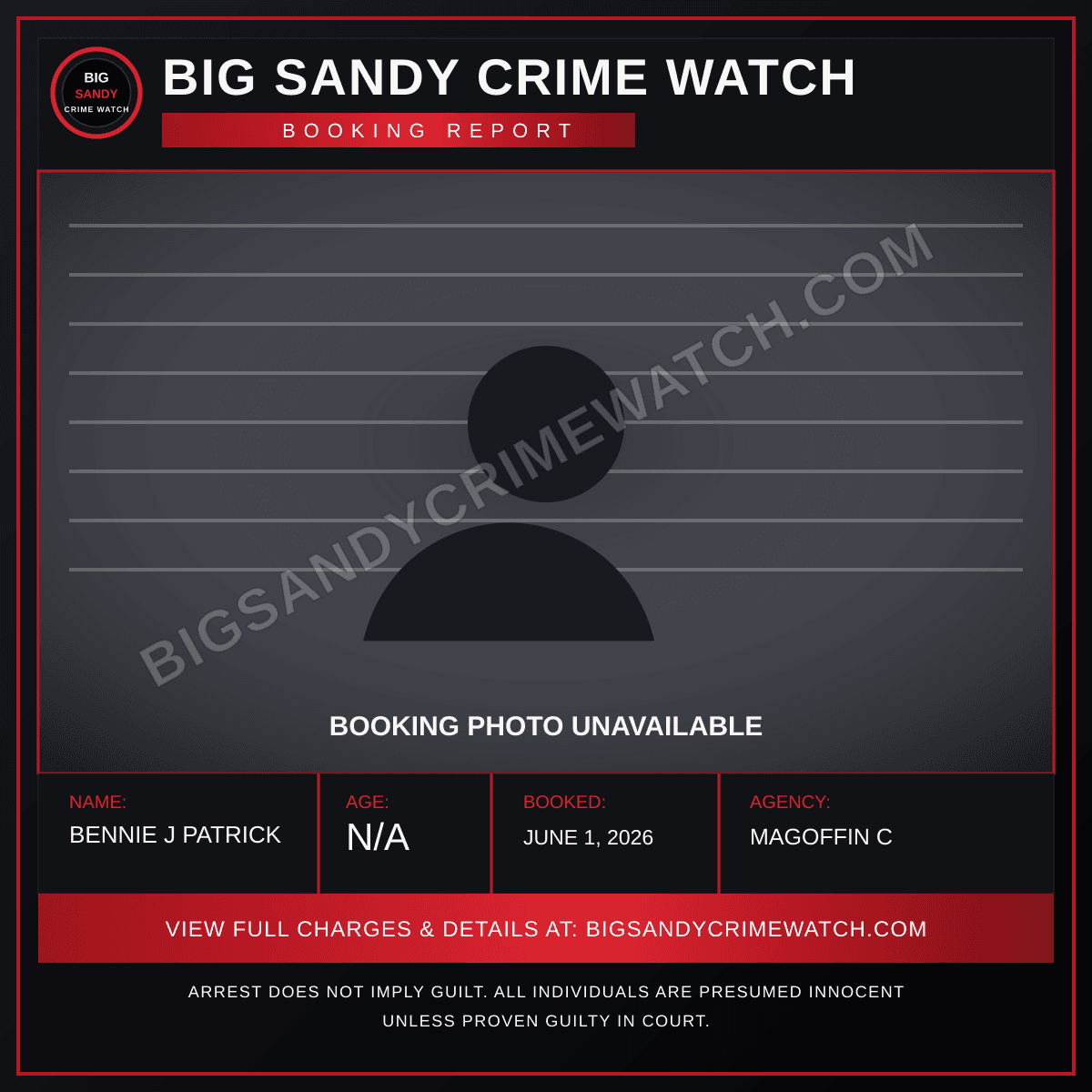 BENNIE J PATRICK booking report card