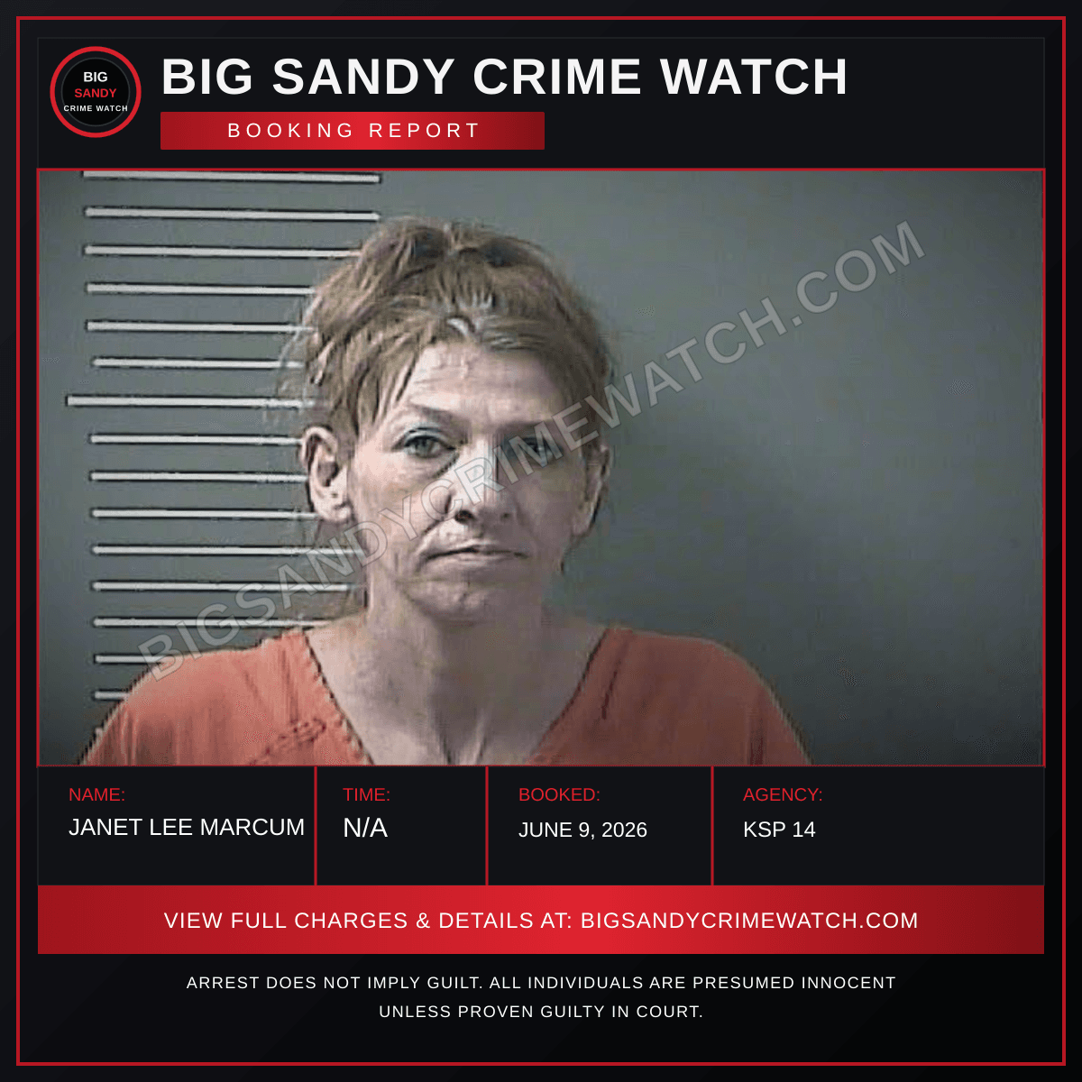 JANET LEE MARCUM booking report card