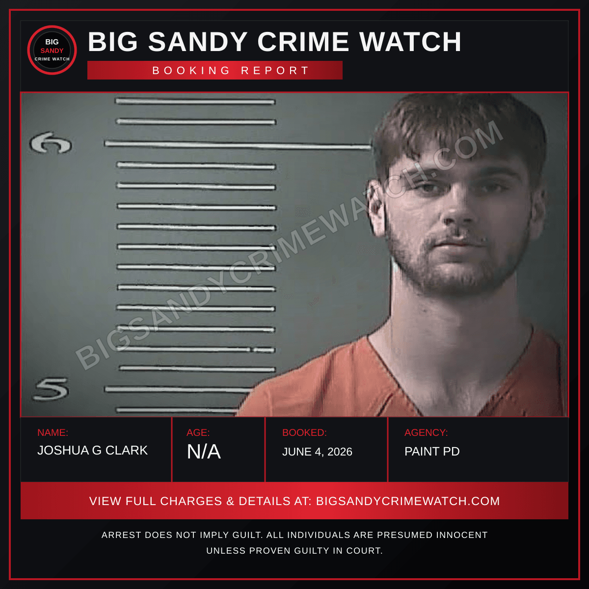 JOSHUA G CLARK booking report card