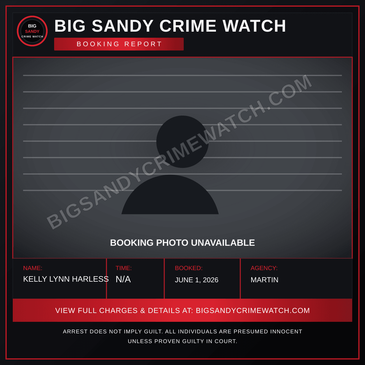 KELLY Lynn HARLESS booking report card