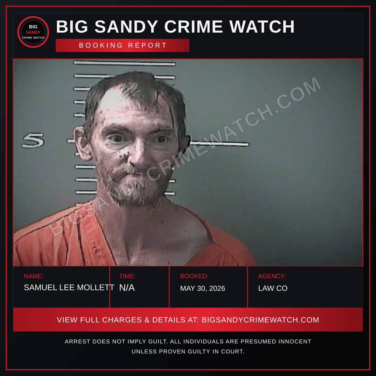 SAMUEL LEE MOLLETT booking report card