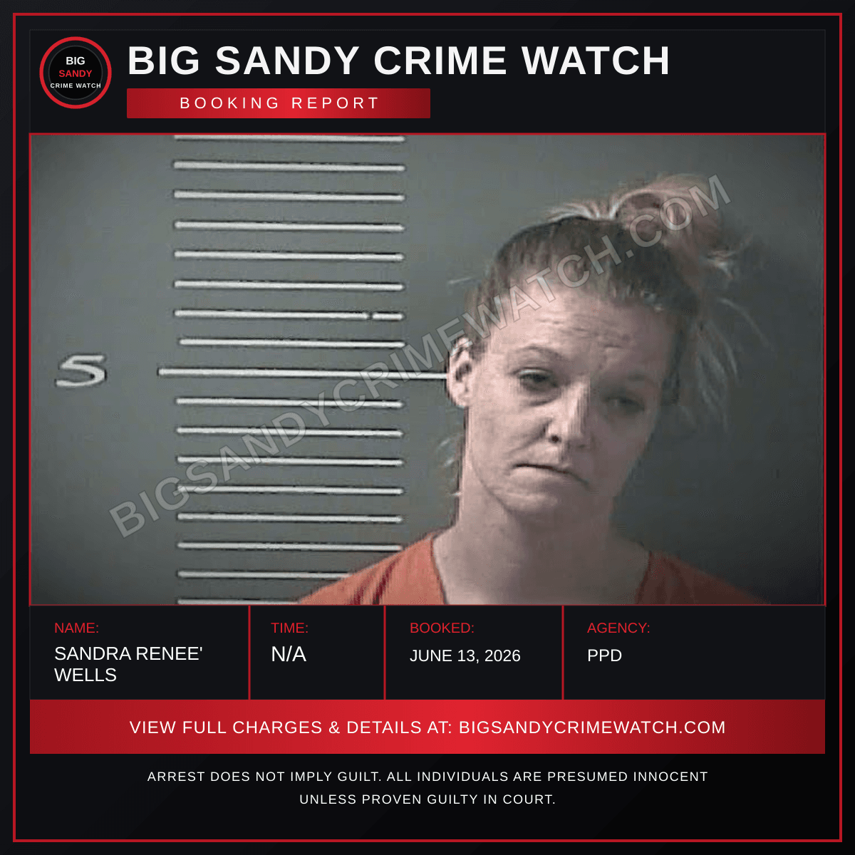 SANDRA RENEE' WELLS booking report card