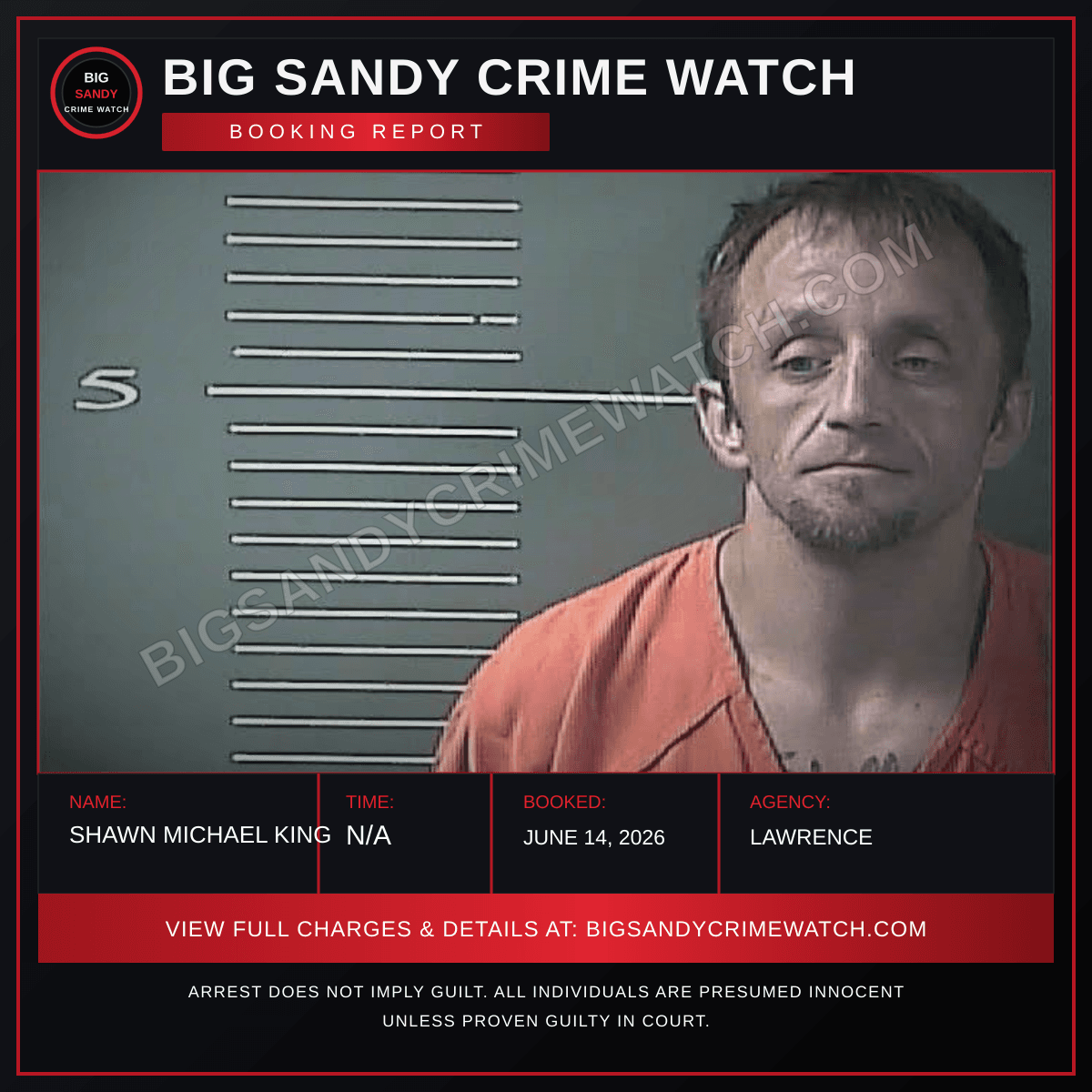 SHAWN MICHAEL KING booking report card