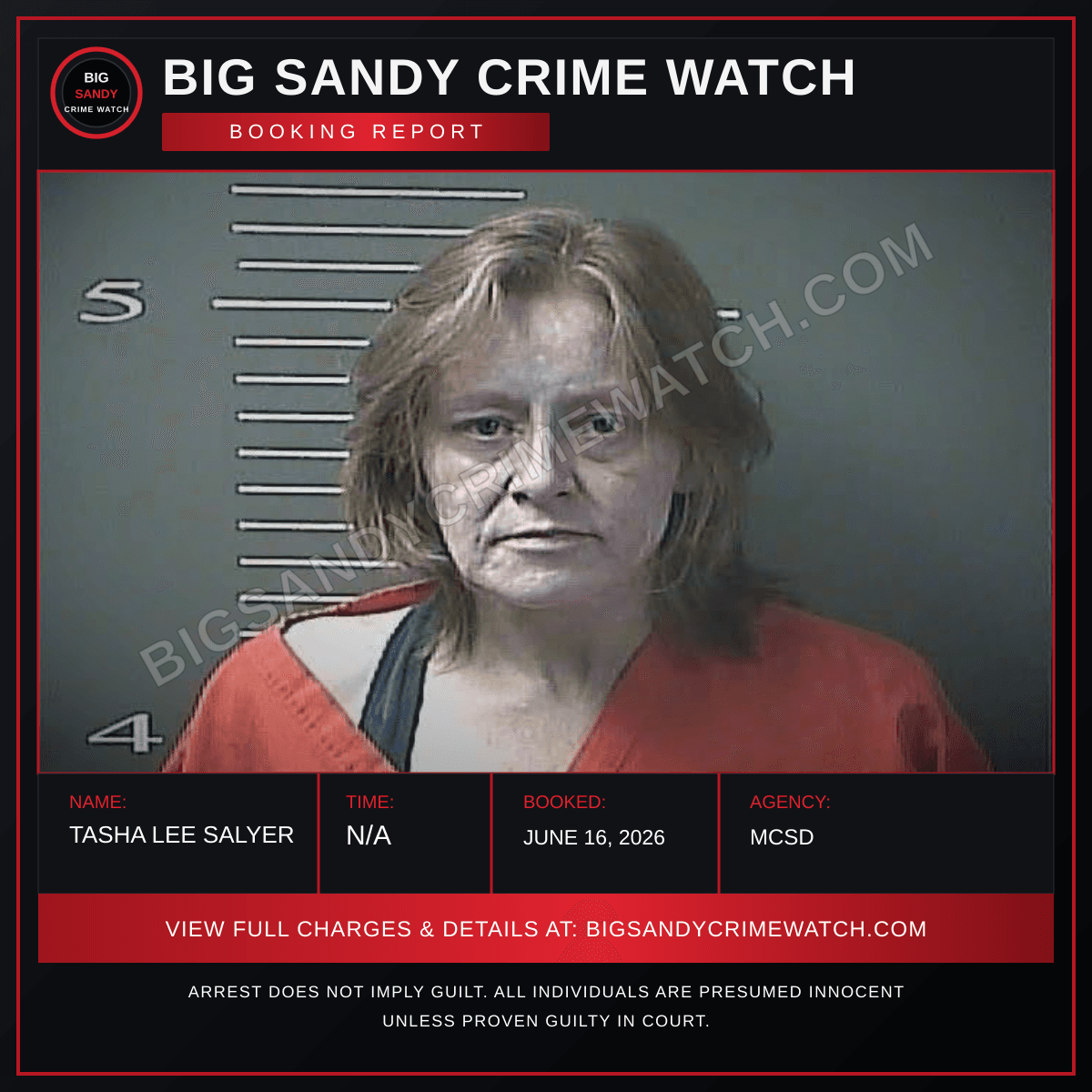 TASHA LEE SALYER booking report card