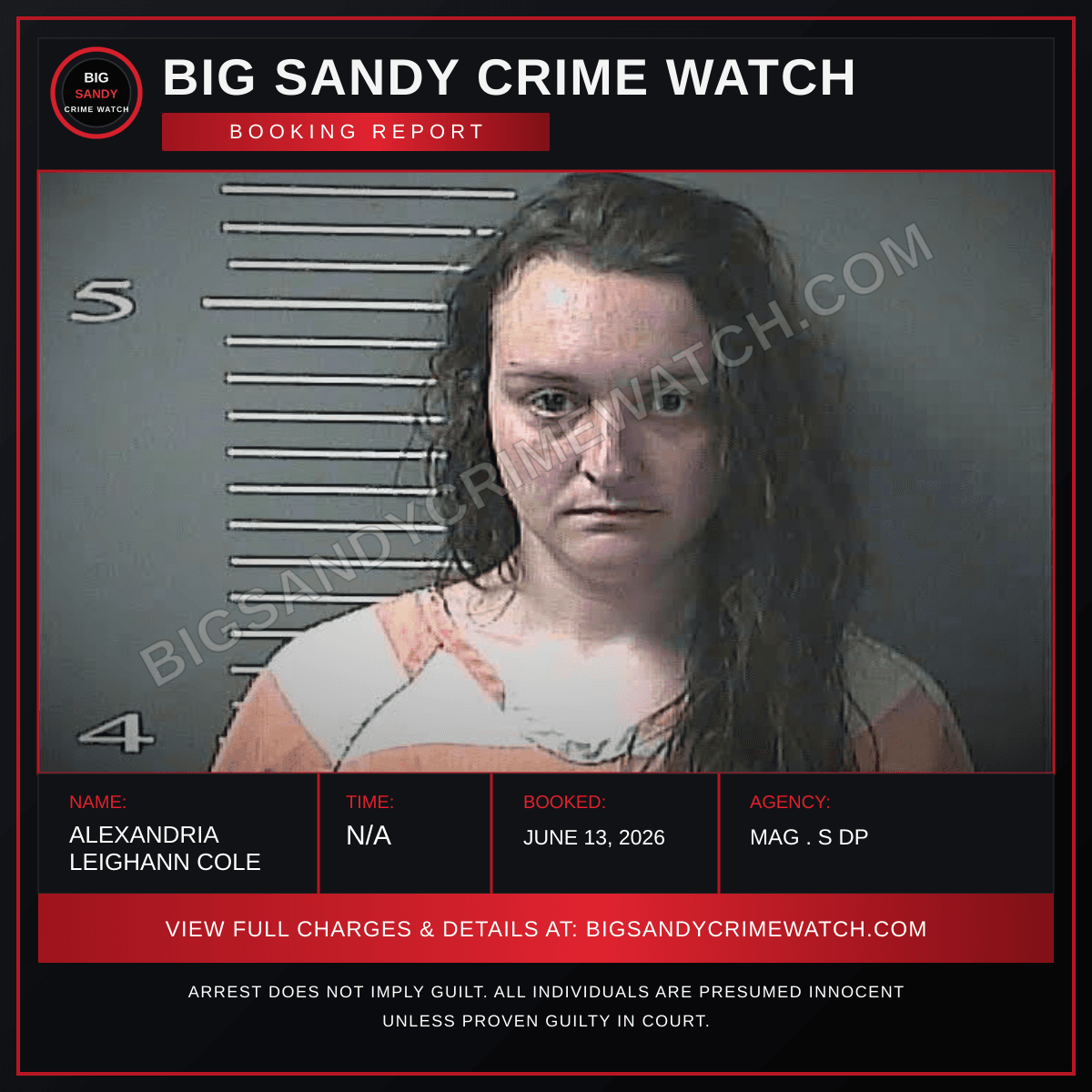 ALEXANDRIA LEIGHANN COLE booking report card