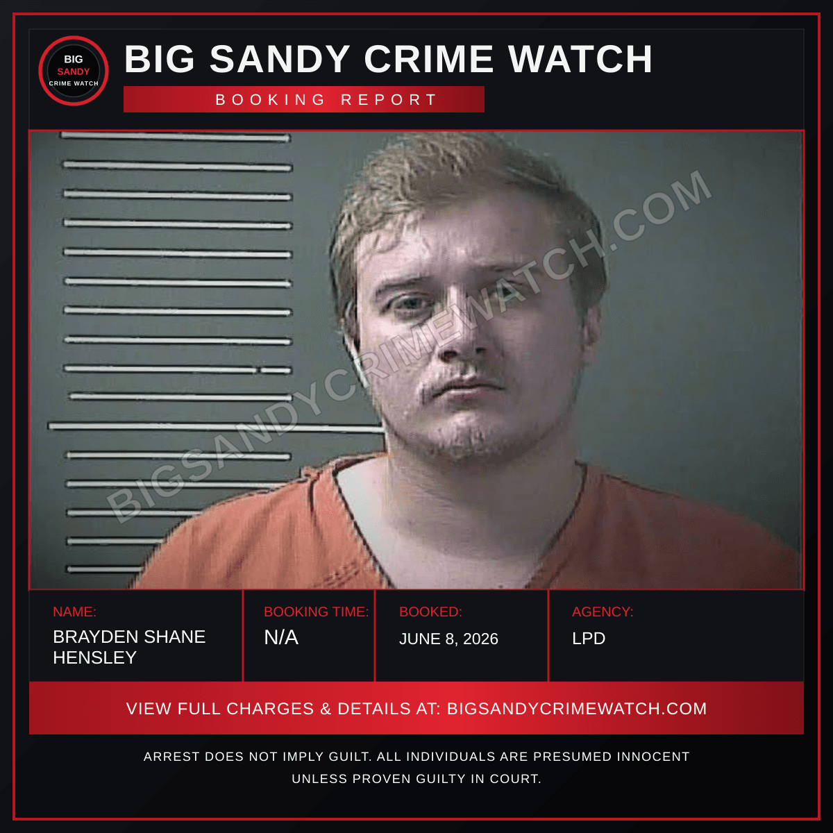 BRAYDEN SHANE HENSLEY booking report card