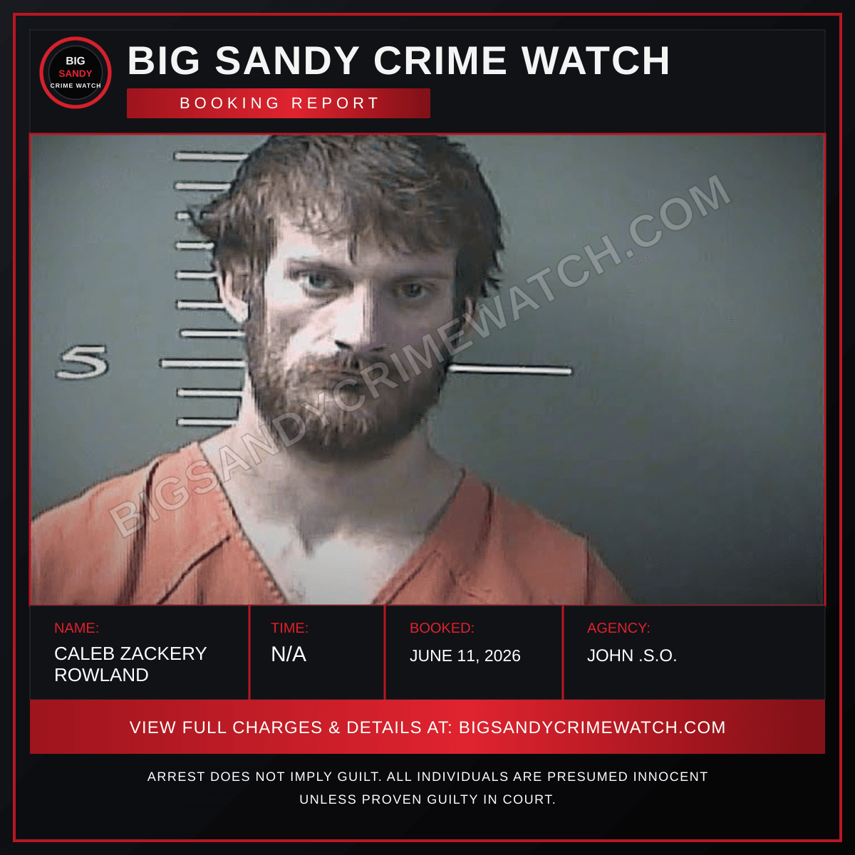 CALEB ZACKERY ROWLAND booking report card