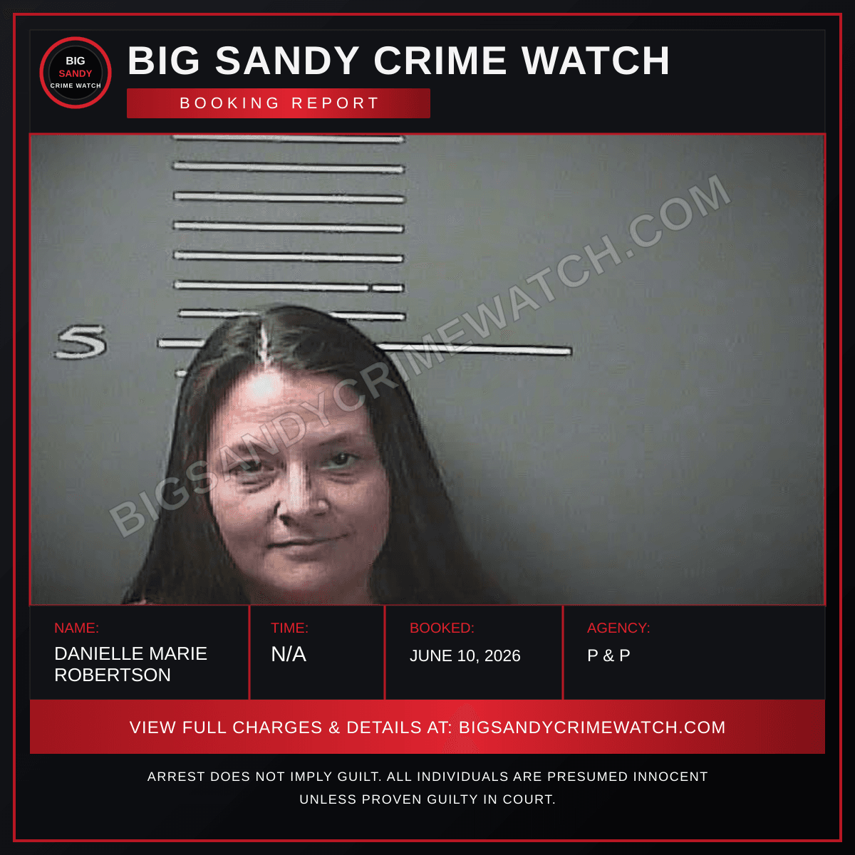 DANIELLE MARIE ROBERTSON booking report card