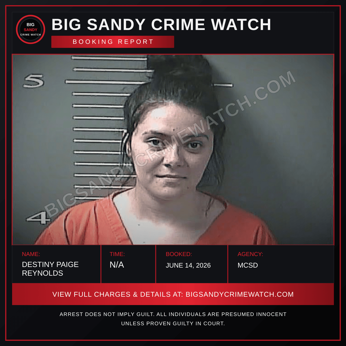 DESTINY PAIGE REYNOLDS booking report card