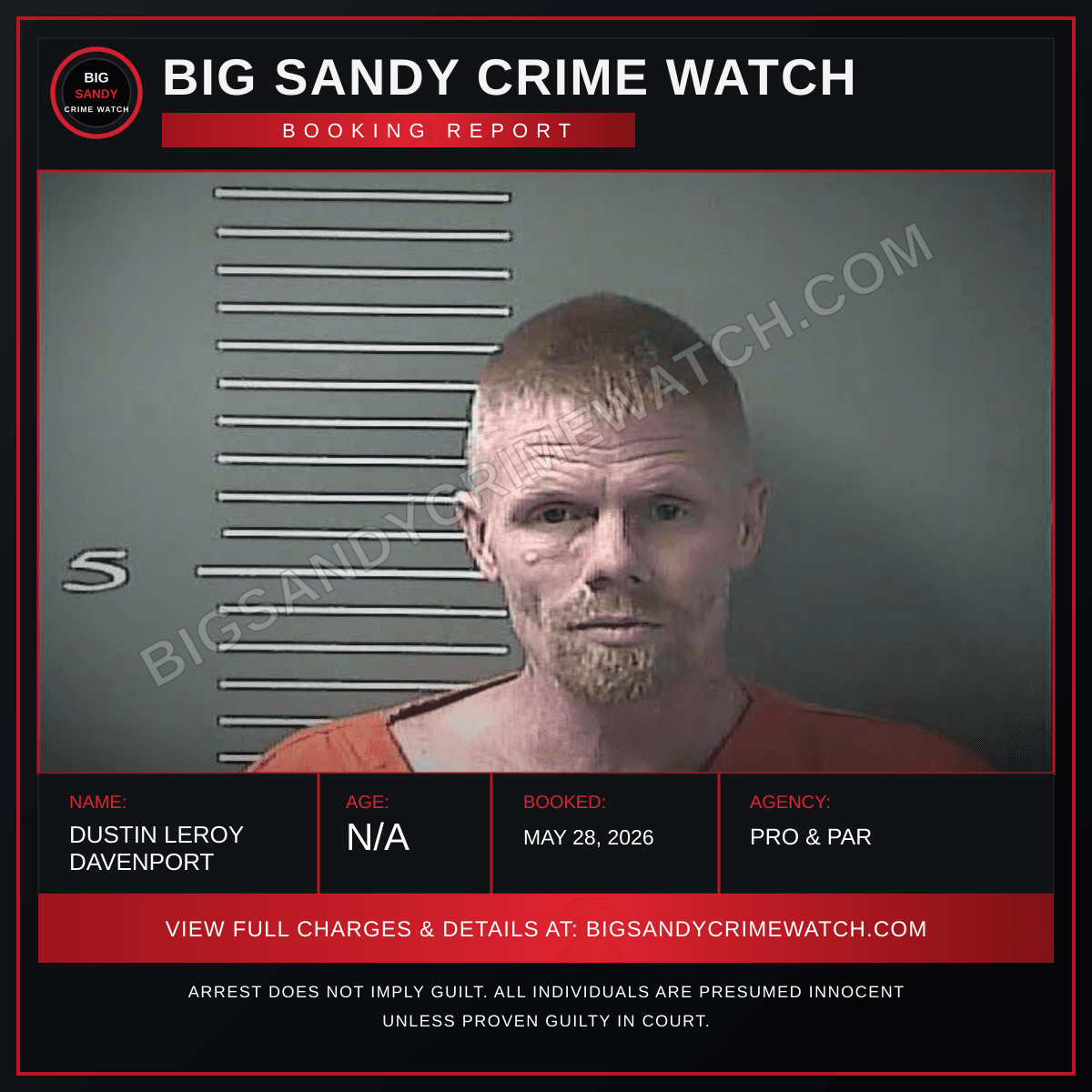 DUSTIN LEROY DAVENPORT booking report card