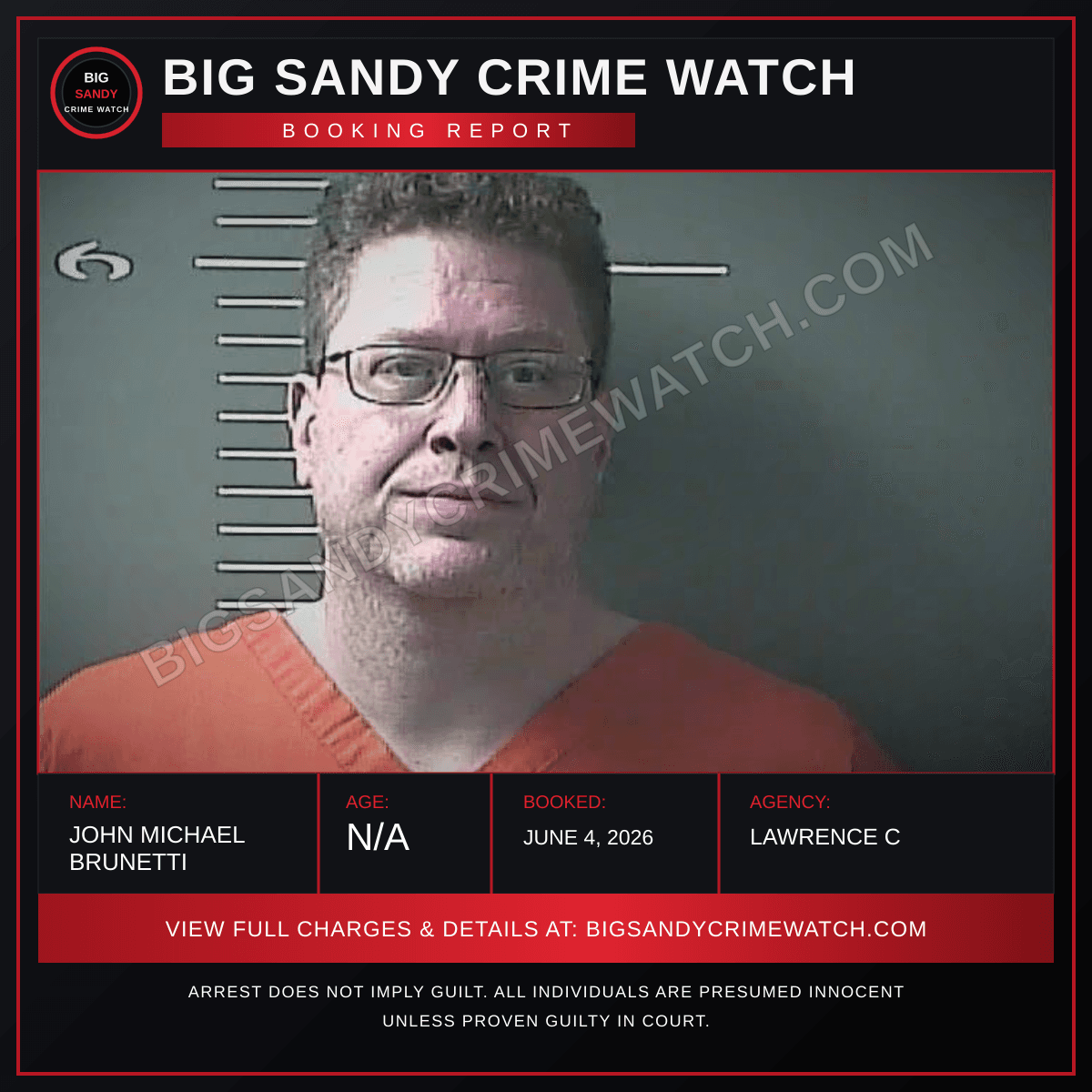 JOHN MICHAEL BRUNETTI booking report card