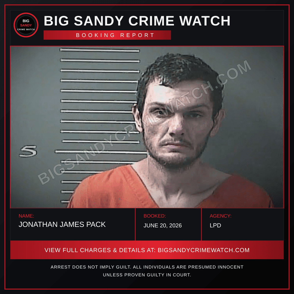 JONATHAN JAMES PACK booking report card