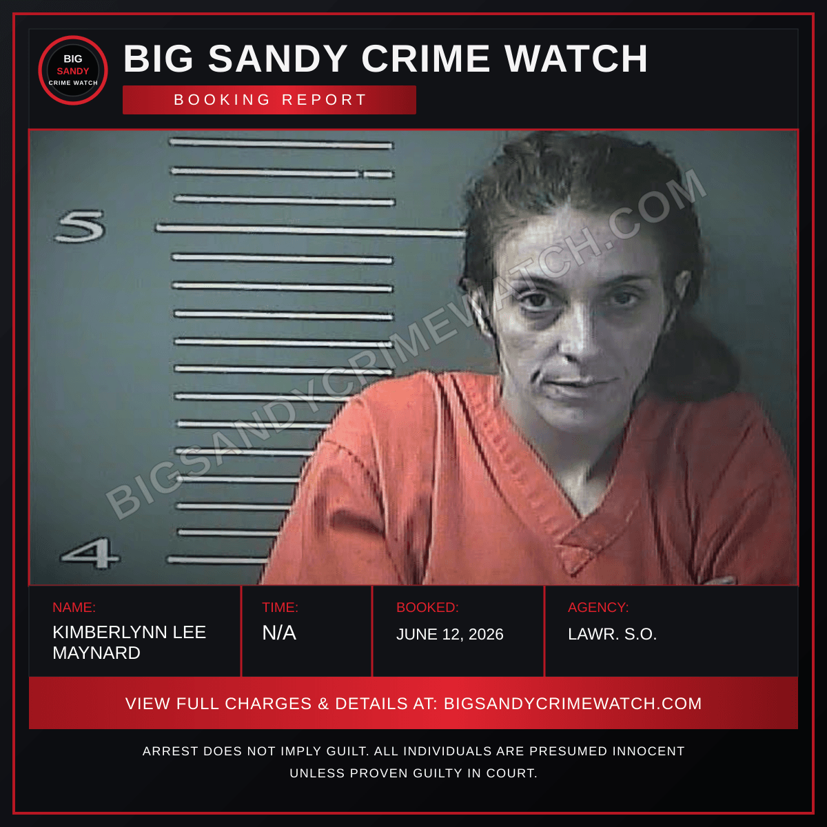 KIMBERLYNN LEE MAYNARD booking report card