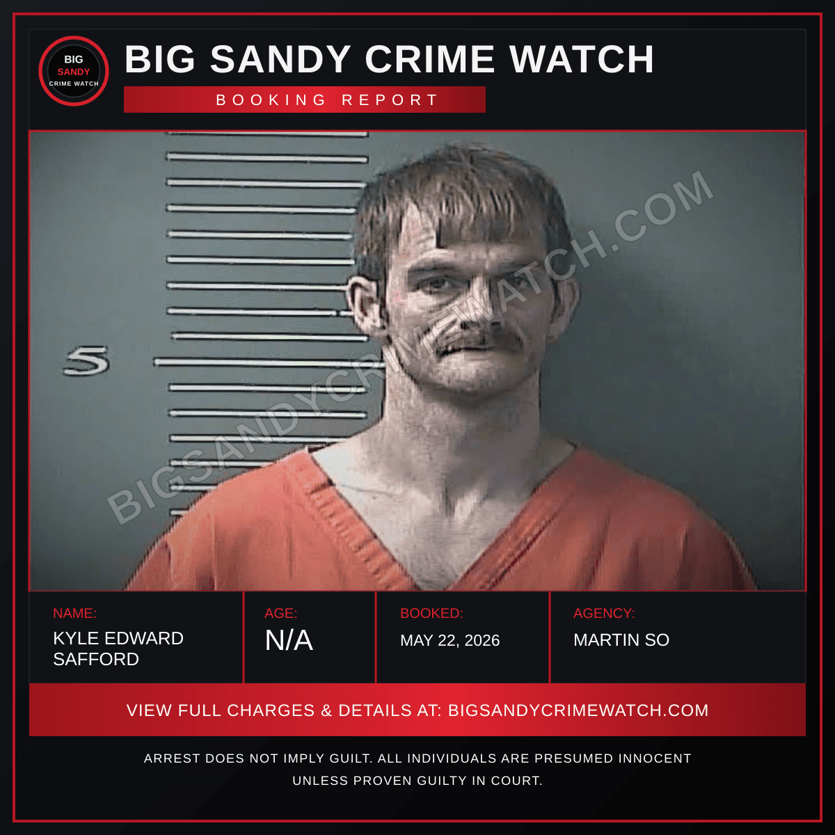 KYLE EDWARD SAFFORD booking report card