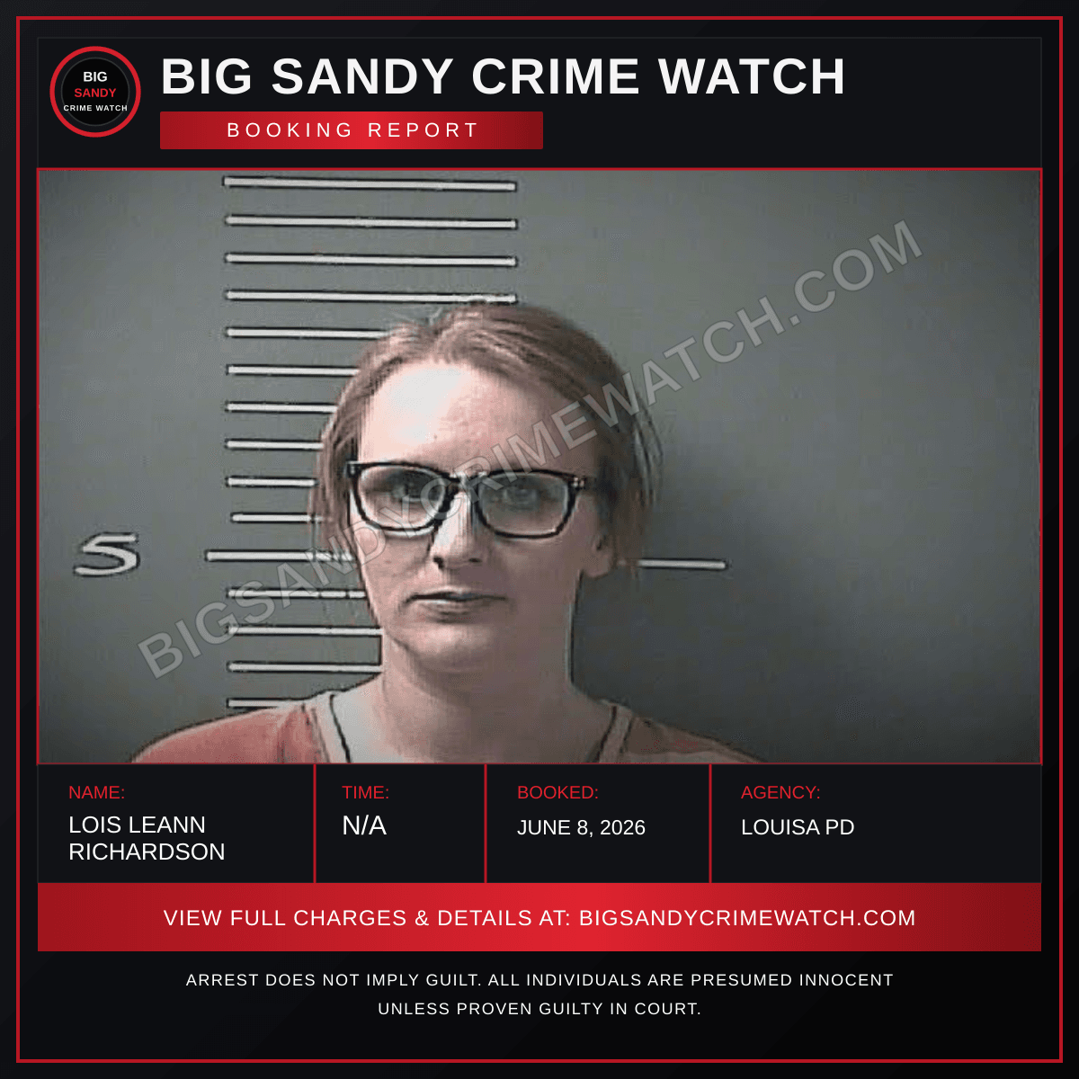 LOIS LEANN RICHARDSON booking report card