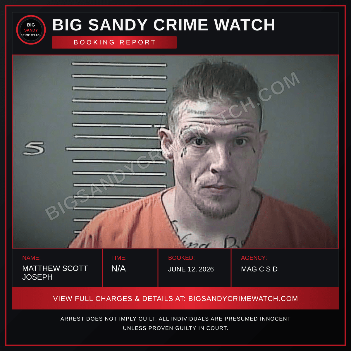 MATTHEW SCOTT JOSEPH booking report card