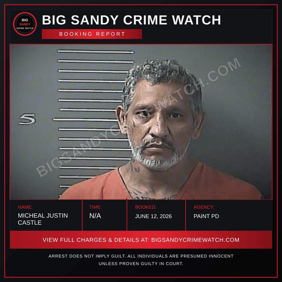 MICHEAL JUSTIN CASTLE booking report card