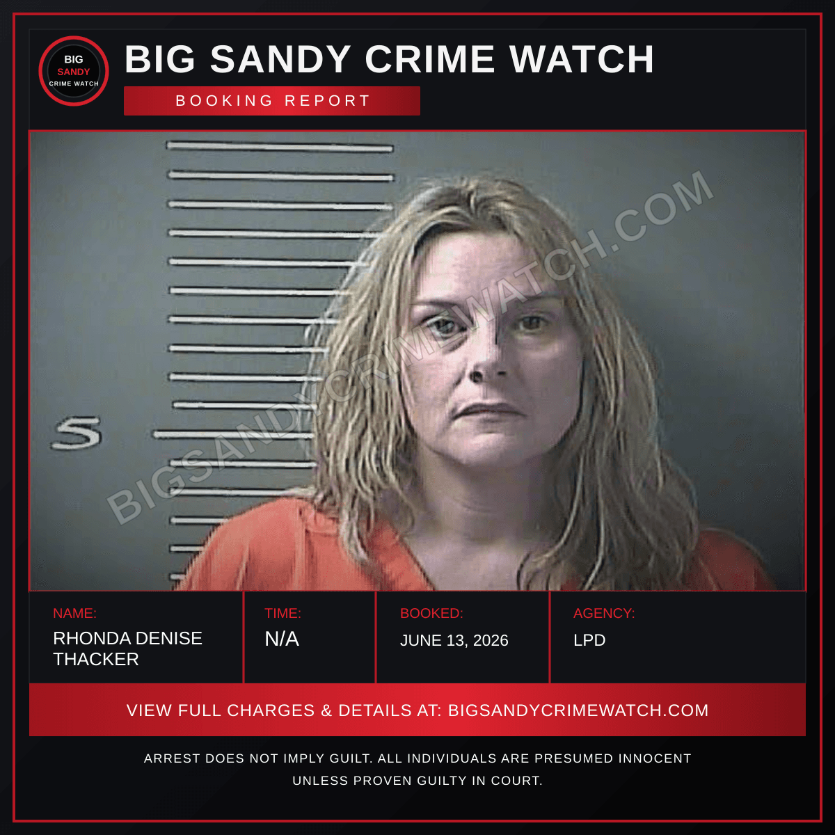 RHONDA DENISE THACKER booking report card