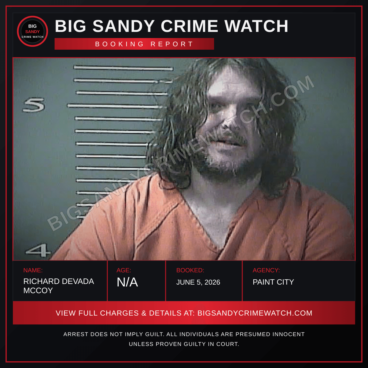 RICHARD DEVADA MCCOY booking report card