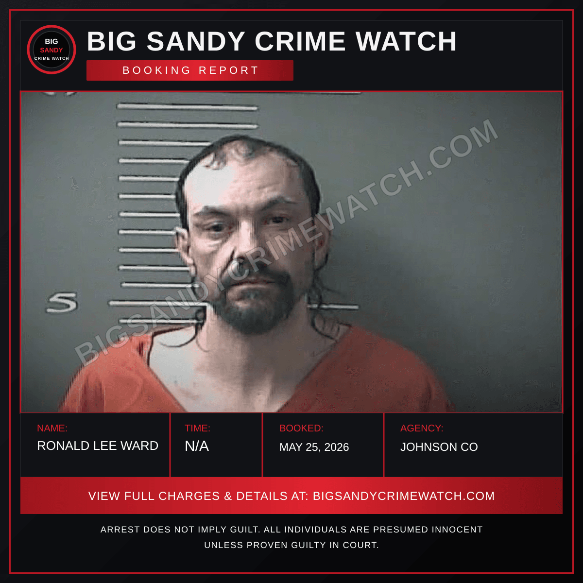 RONALD LEE WARD booking report card