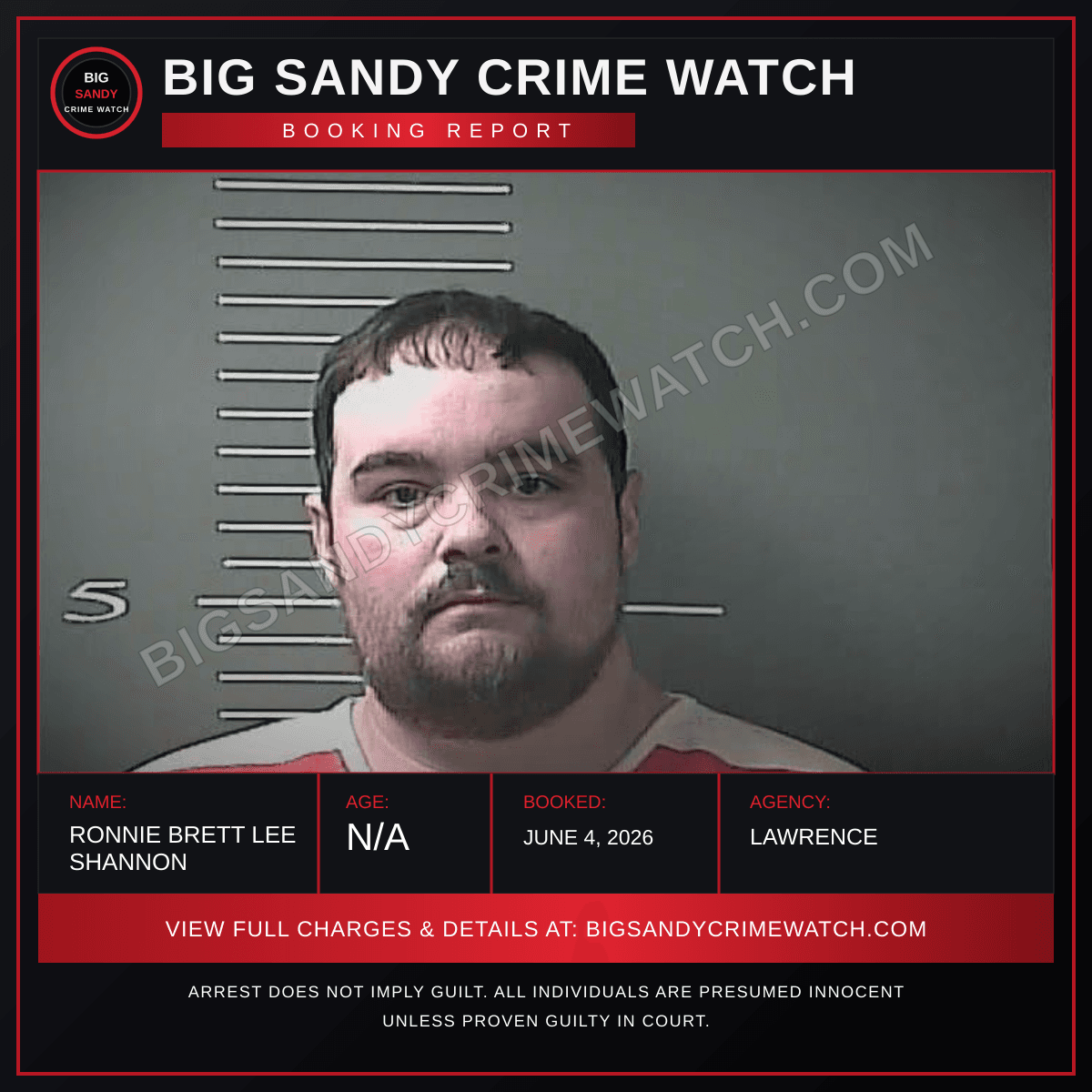 RONNIE BRETT LEE SHANNON booking report card