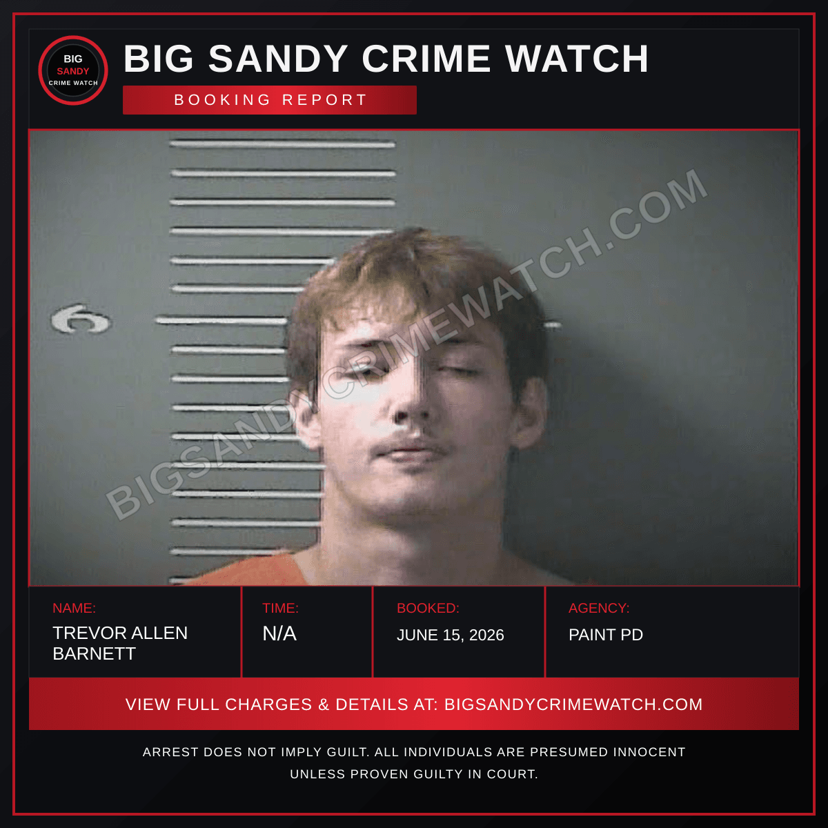TREVOR ALLEN BARNETT booking report card