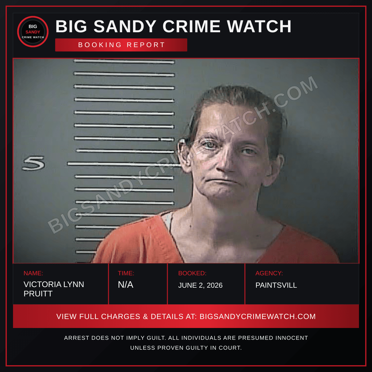 VICTORIA LYNN PRUITT booking report card