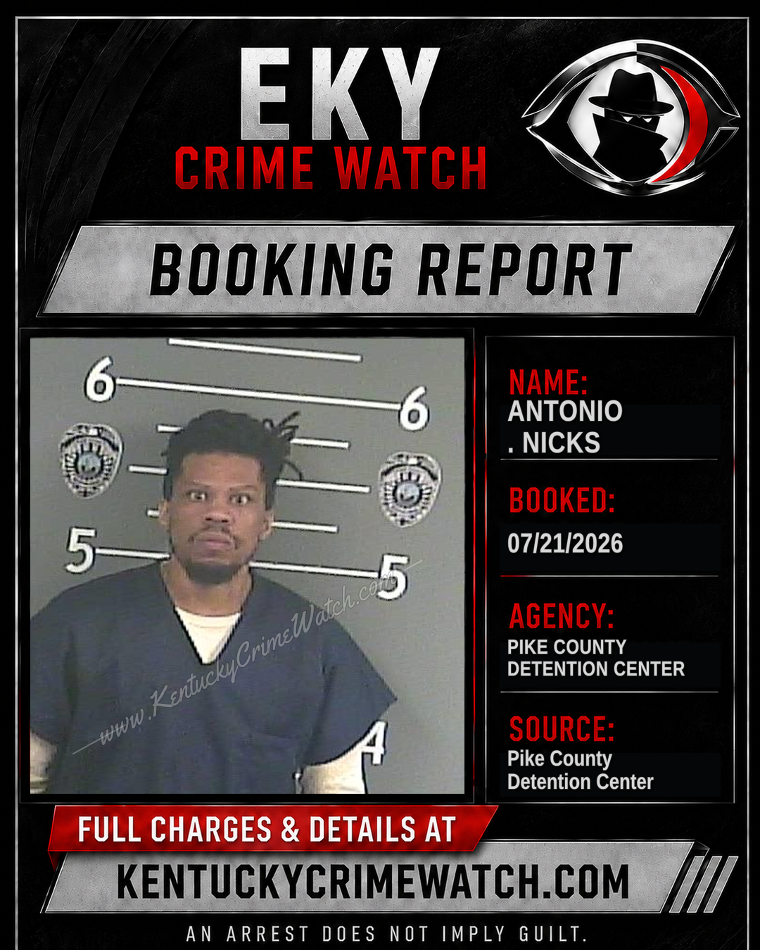 ANTONIO . NICKS booking report card