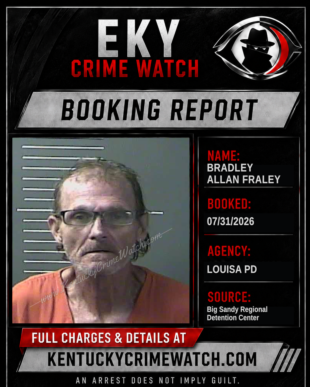 BRADLEY ALLAN FRALEY booking report card
