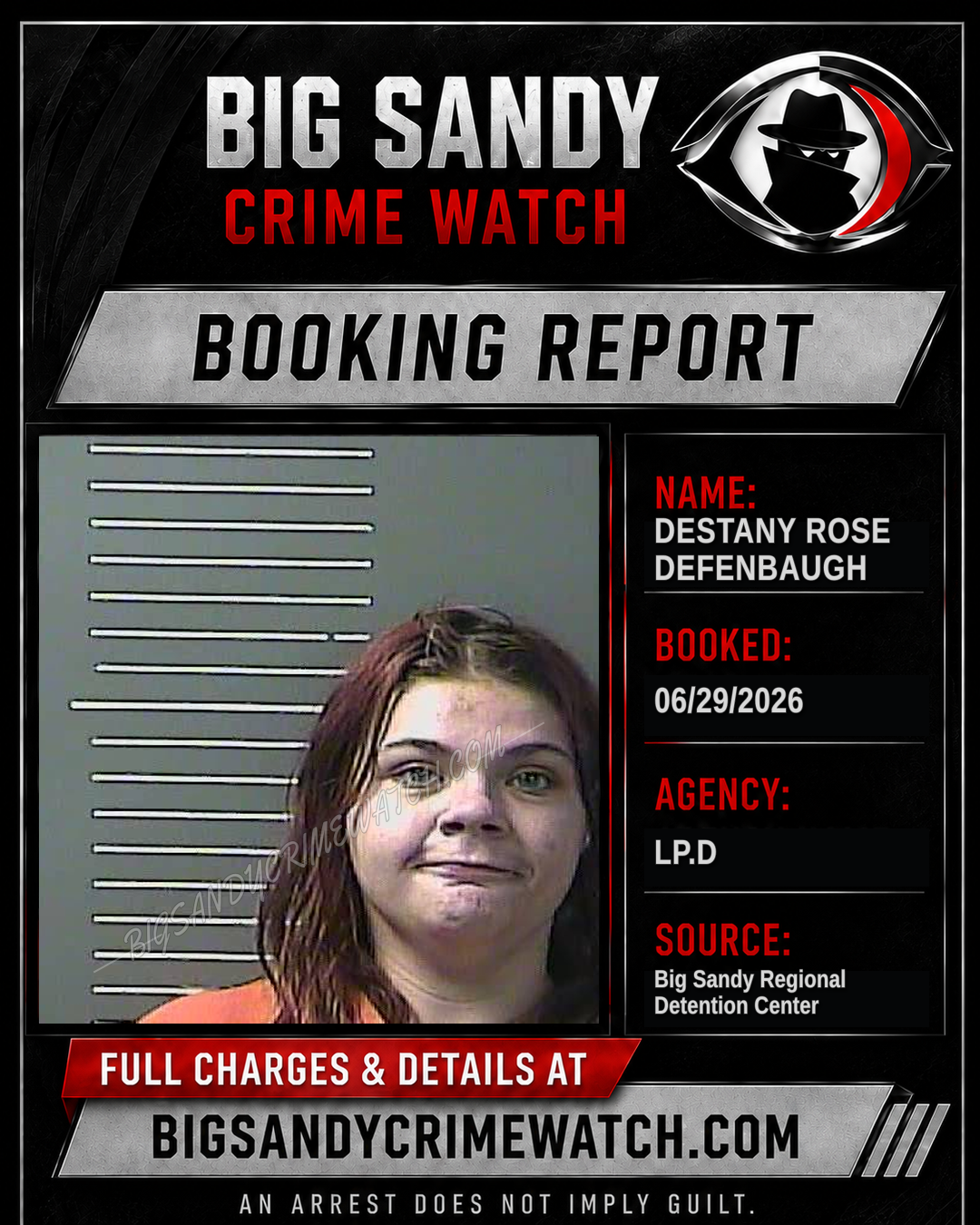 DESTANY ROSE DEFENBAUGH booking report card