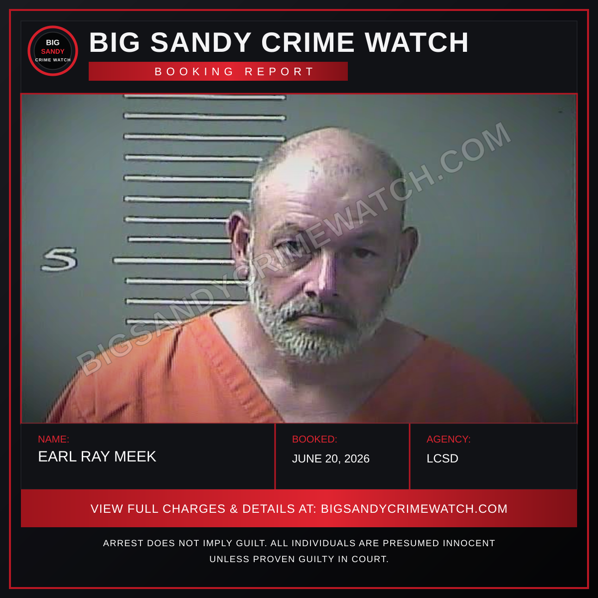 EARL RAY MEEK booking report card