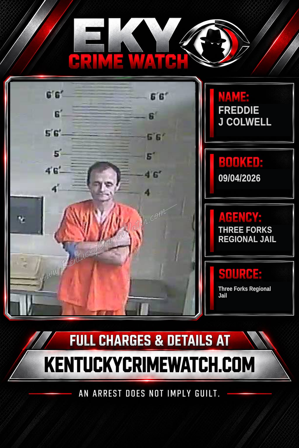 Freddie J Colwell booking report card