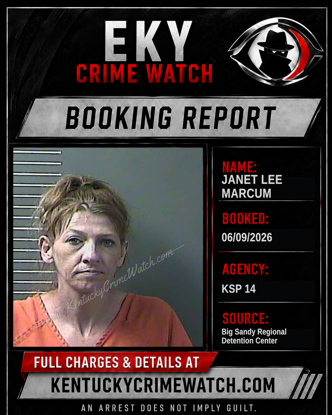 JANET LEE MARCUM booking report card