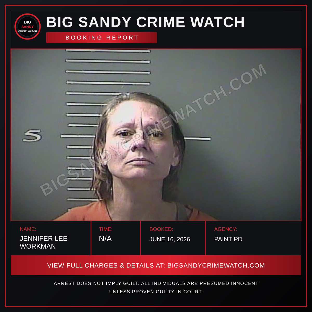 JENNIFER LEE WORKMAN booking report card