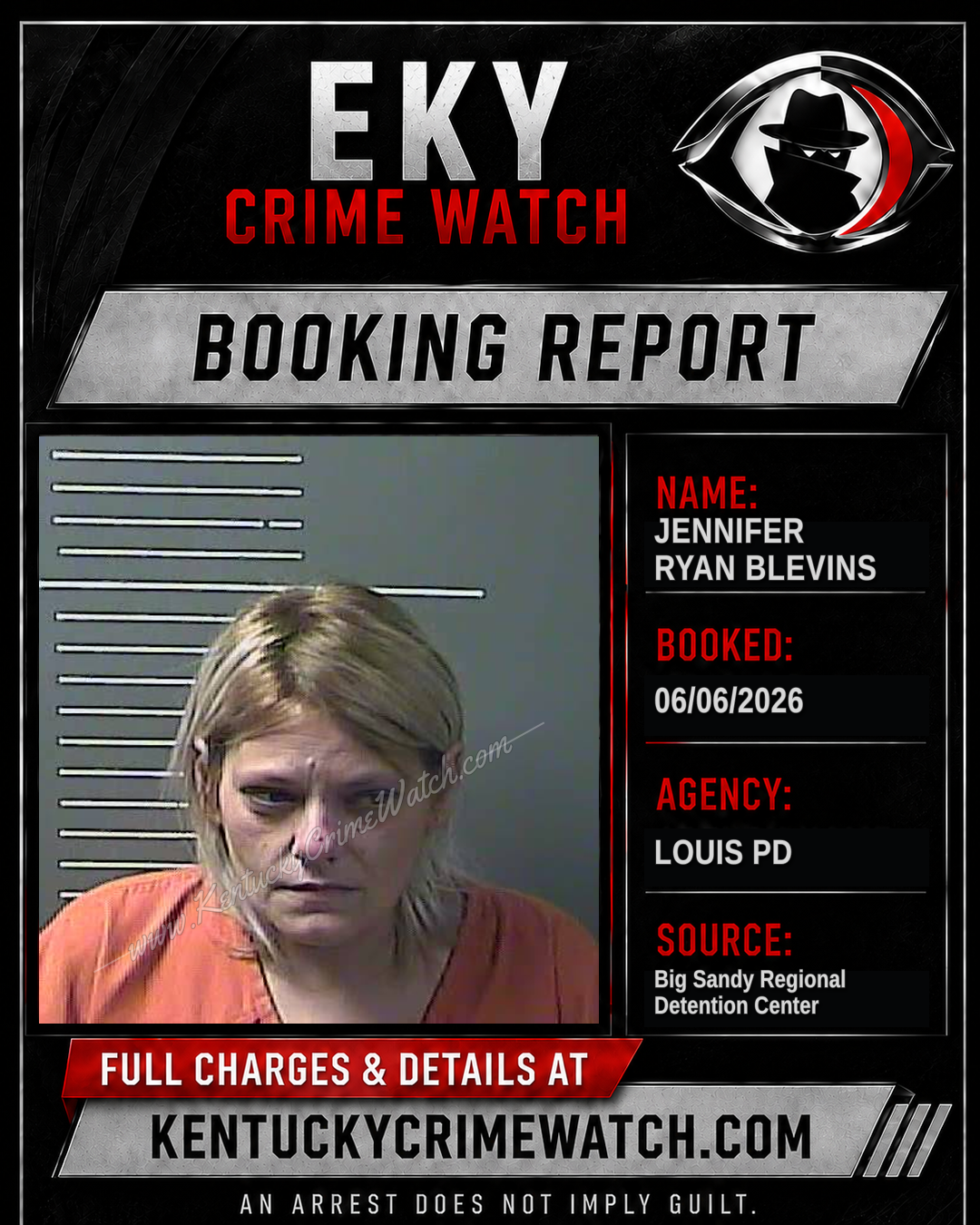 JENNIFER RYAN BLEVINS booking report card