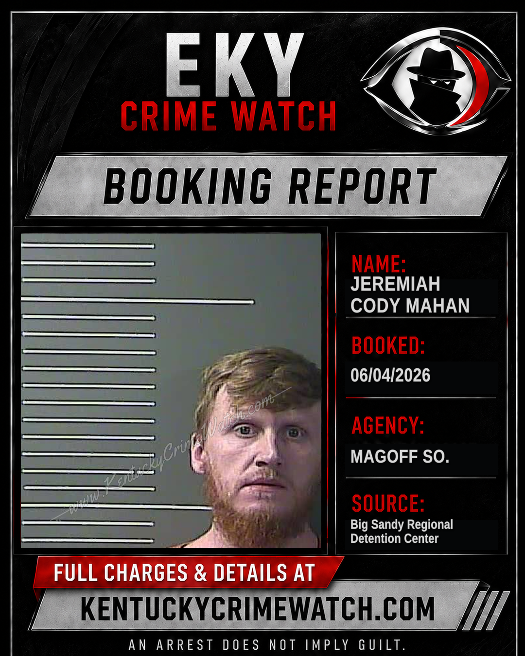 JEREMIAH CODY MAHAN booking report card