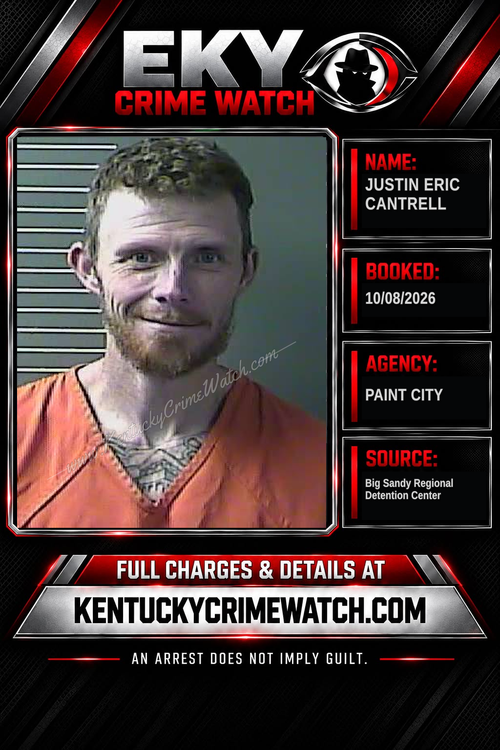 JUSTIN ERIC CANTRELL booking report card