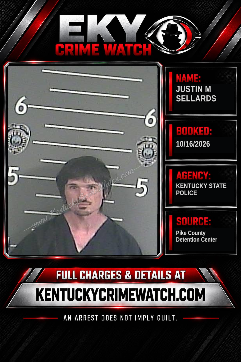 JUSTIN M SELLARDS booking report card