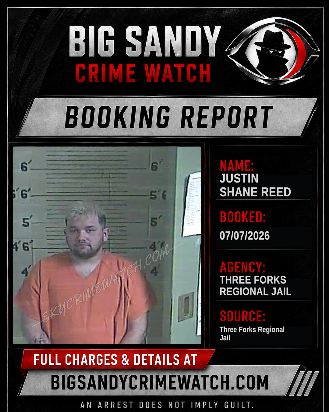 Justin Shane Reed booking report card