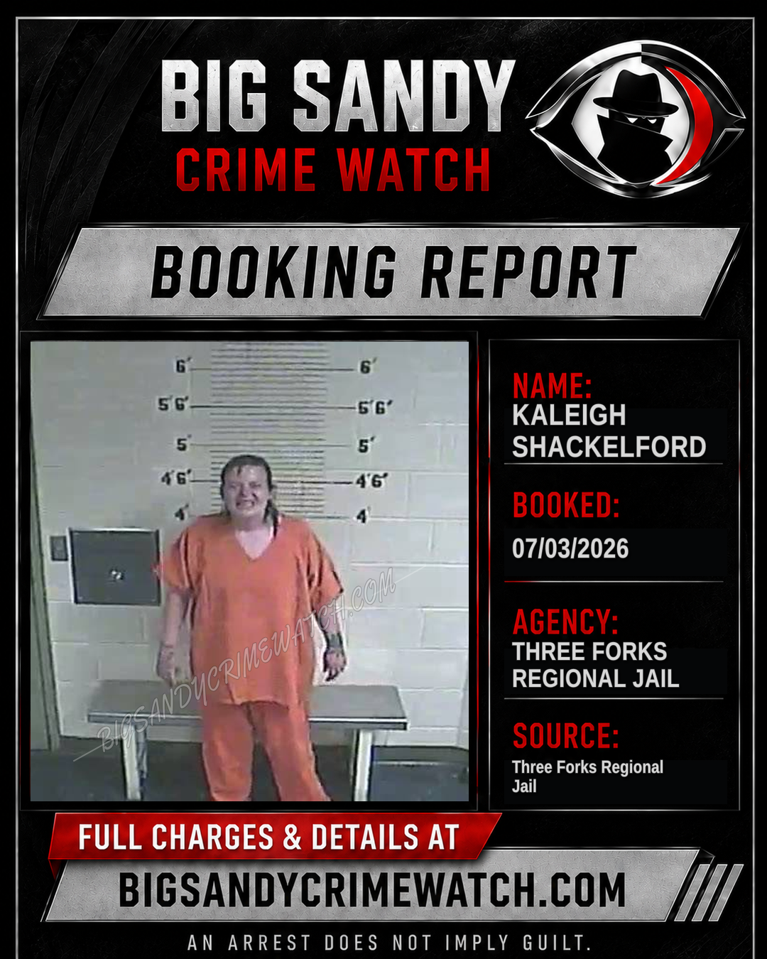 Kaleigh Shackelford booking report card