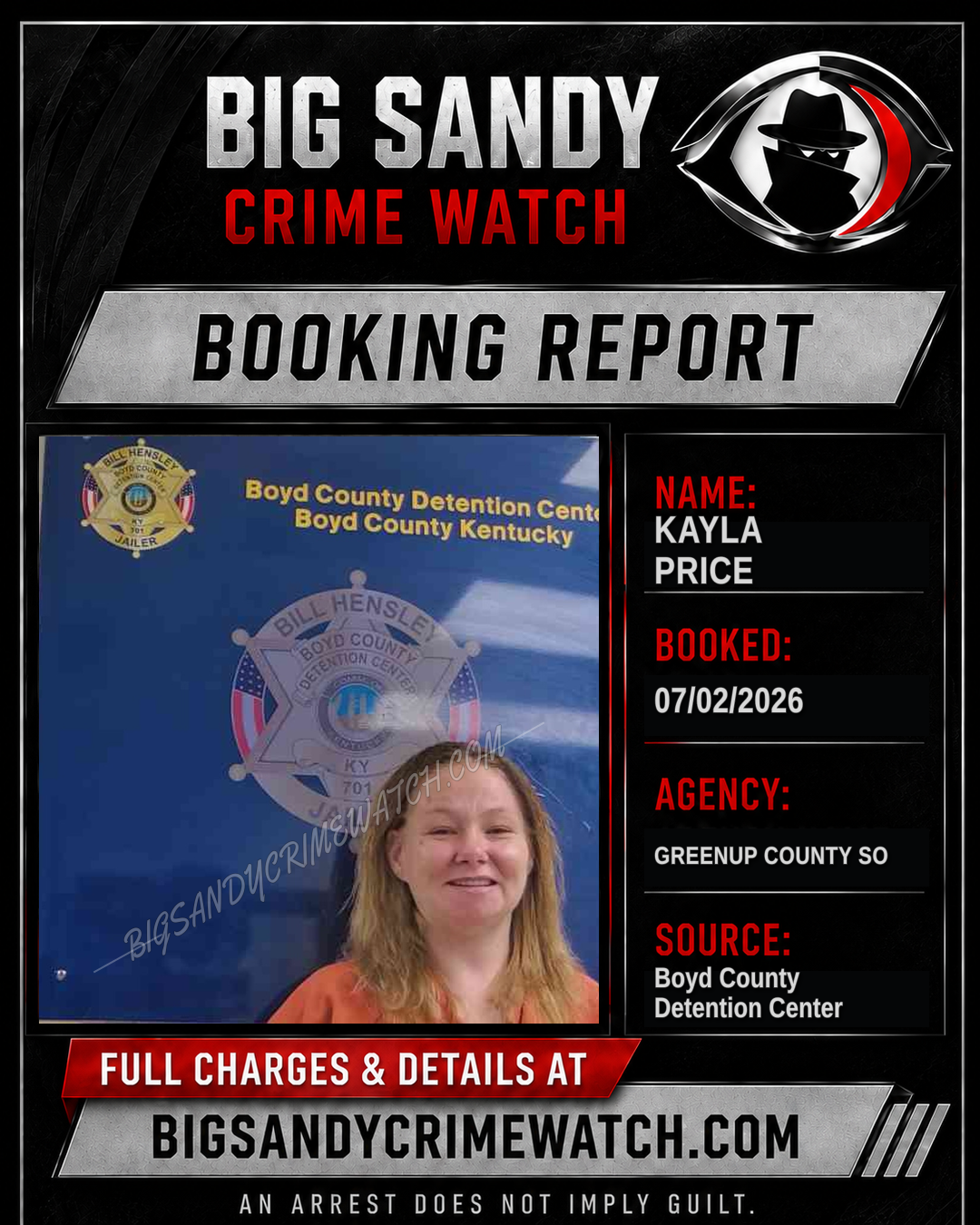 KAYLA PRICE booking report card