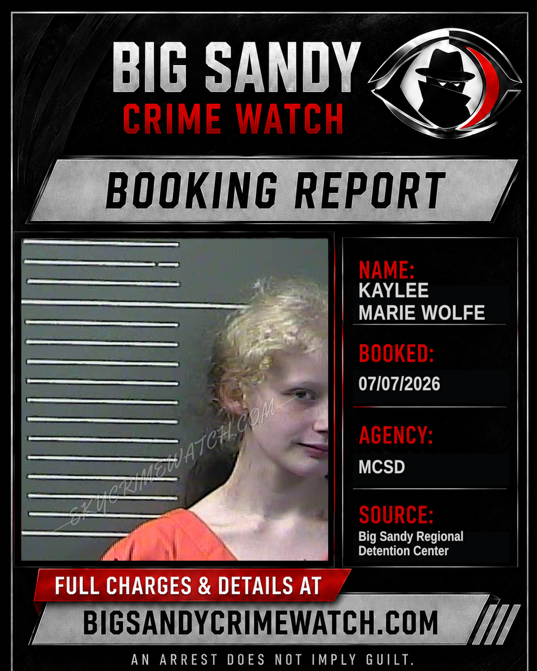 KAYLEE MARIE WOLFE booking report card