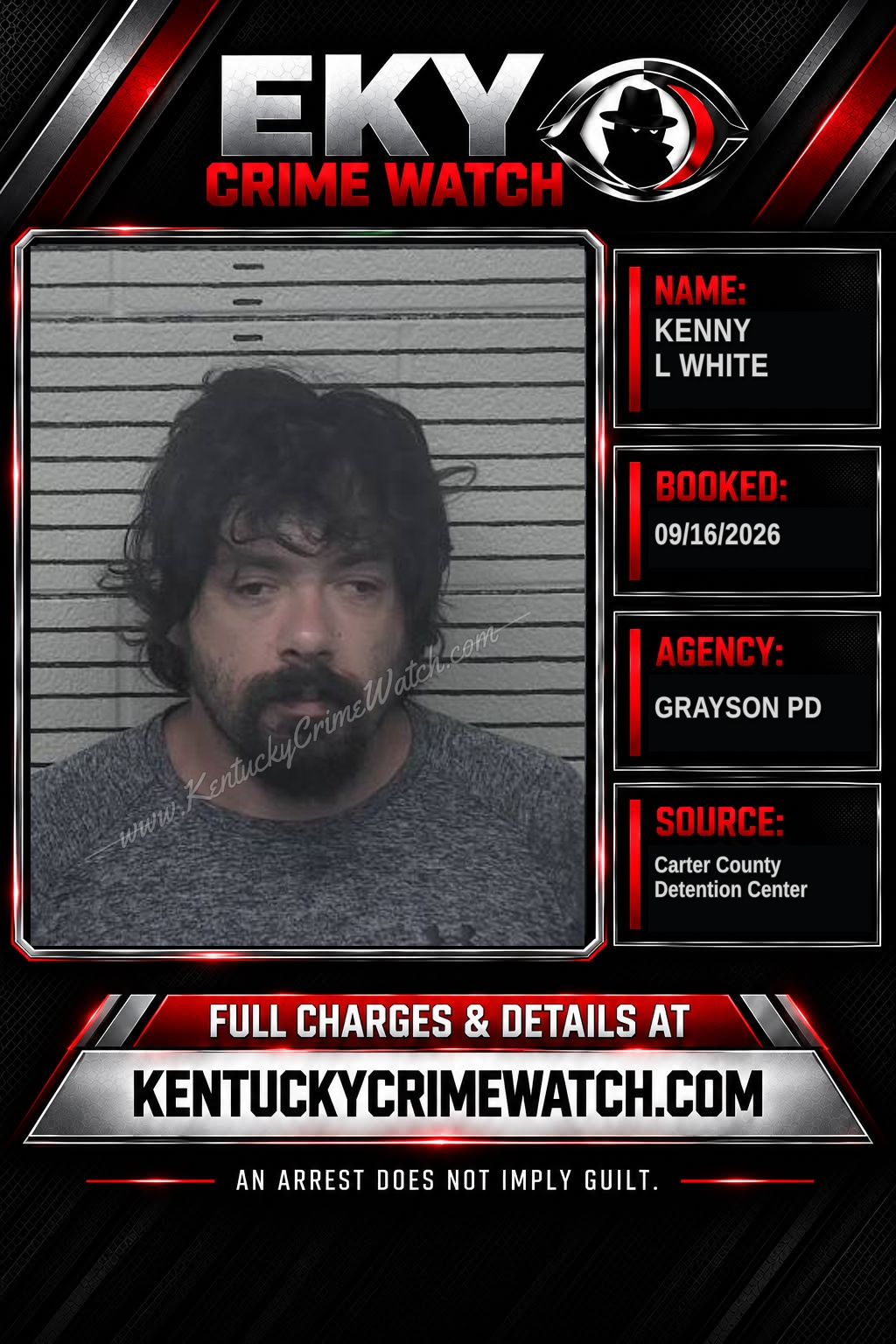 KENNY L WHITE booking report card