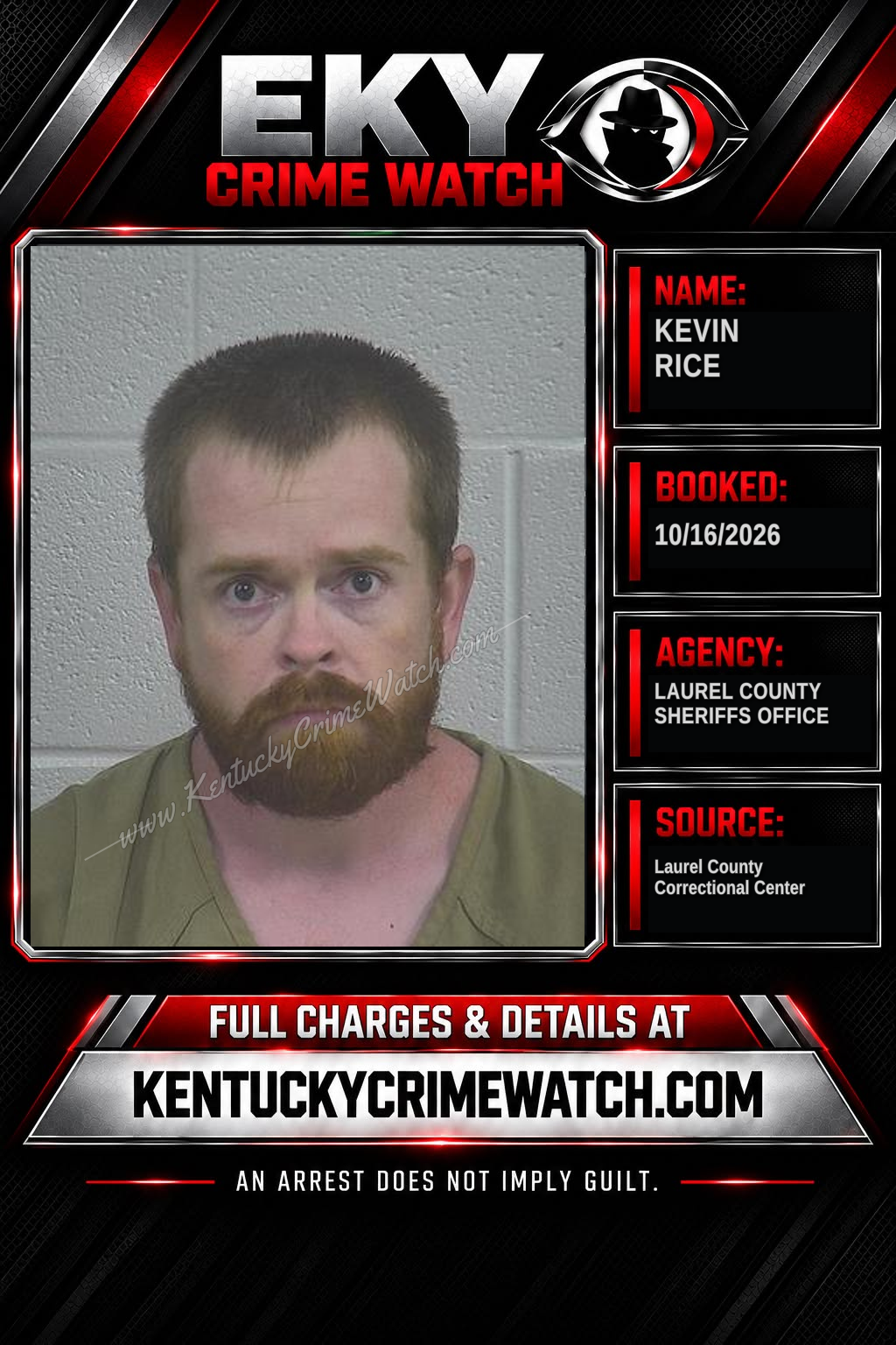 KEVIN RICE booking report card