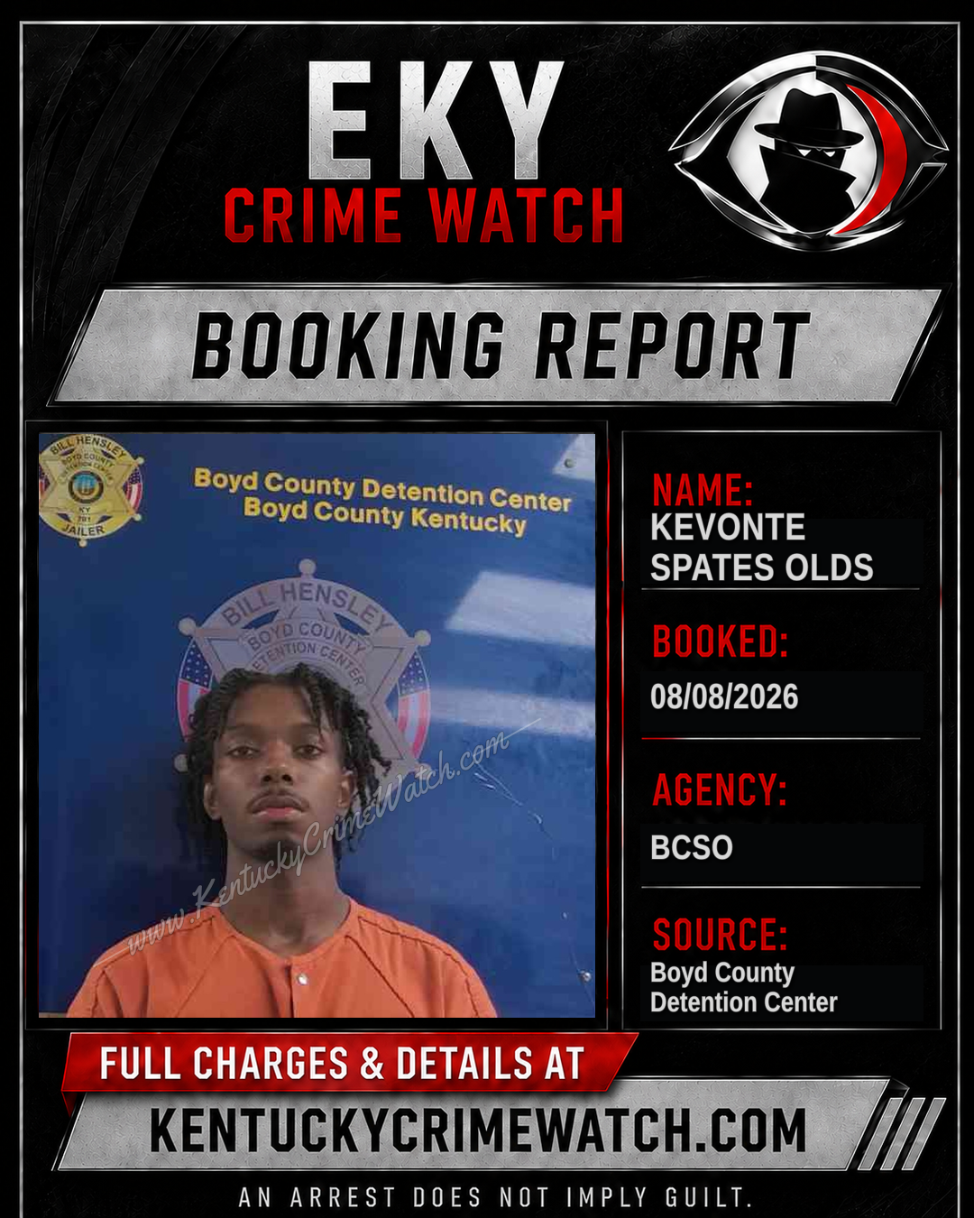 KEVONTE SPATES OLDS booking report card