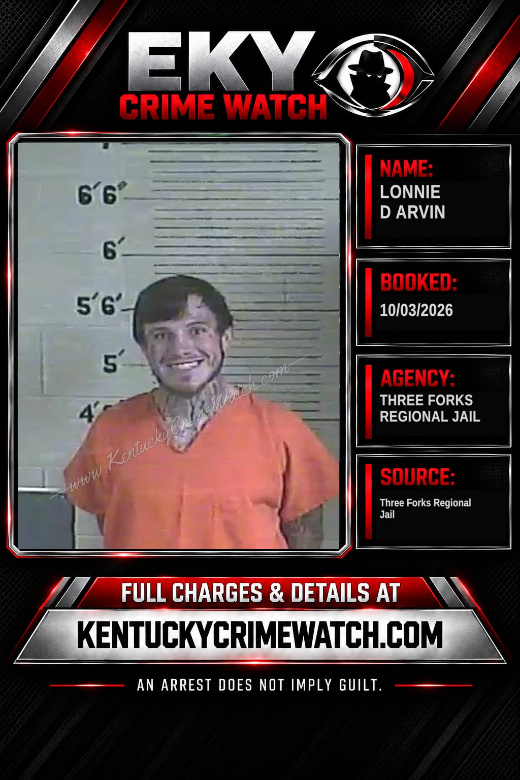 Lonnie D Arvin booking report card