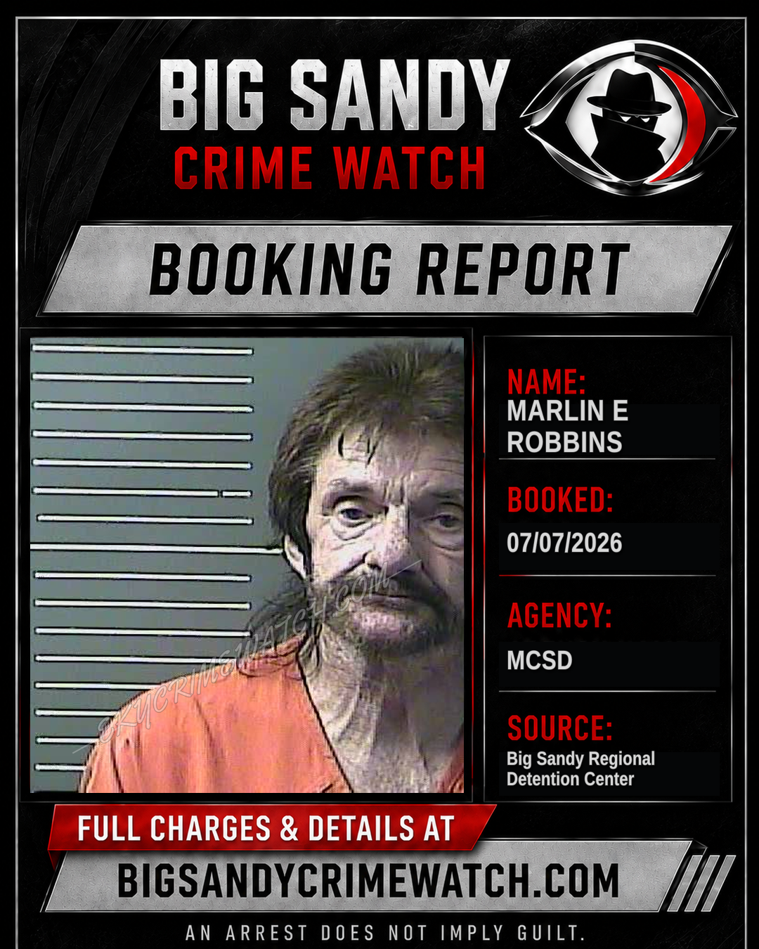 MARLIN E ROBBINS booking report card