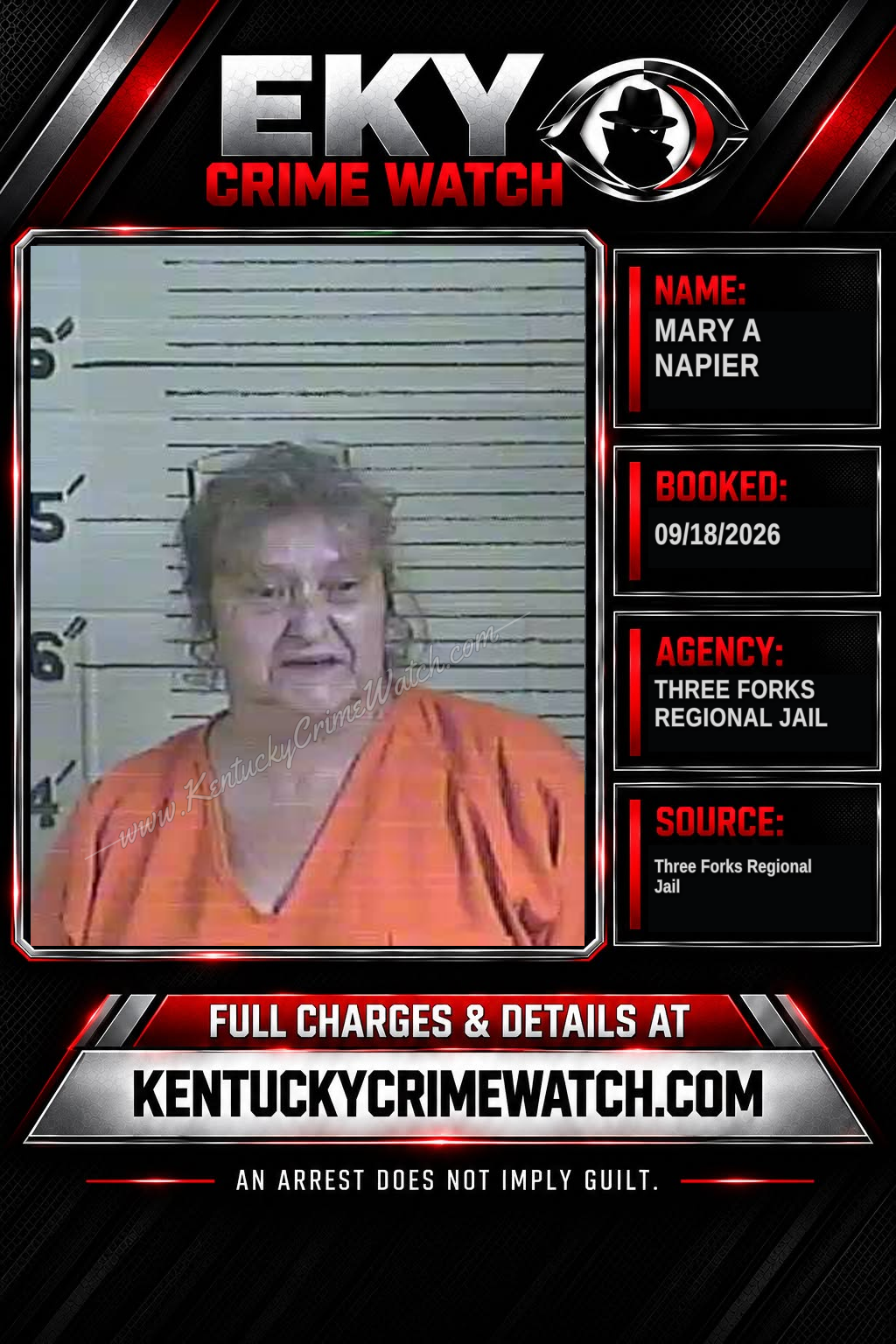 Mary A Napier booking report card