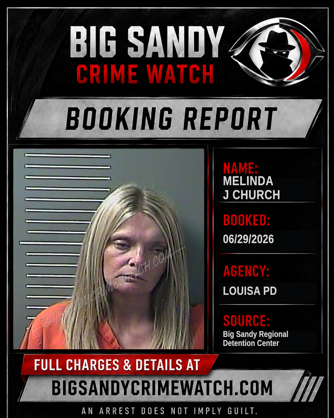 MELINDA J CHURCH booking report card