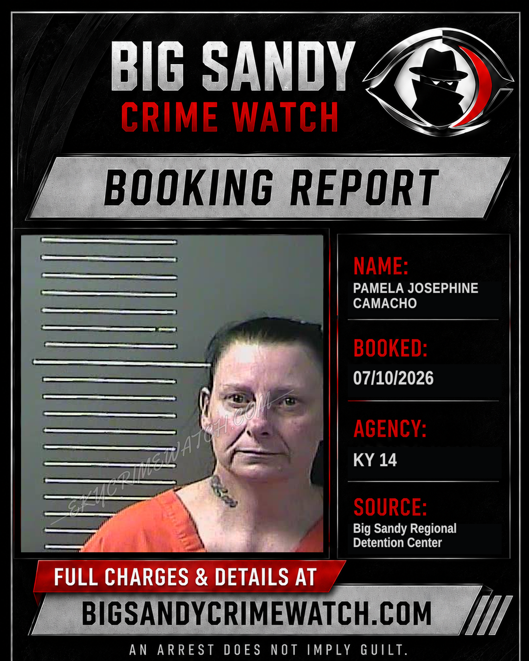 PAMELA JOSEPHINE CAMACHO booking report card